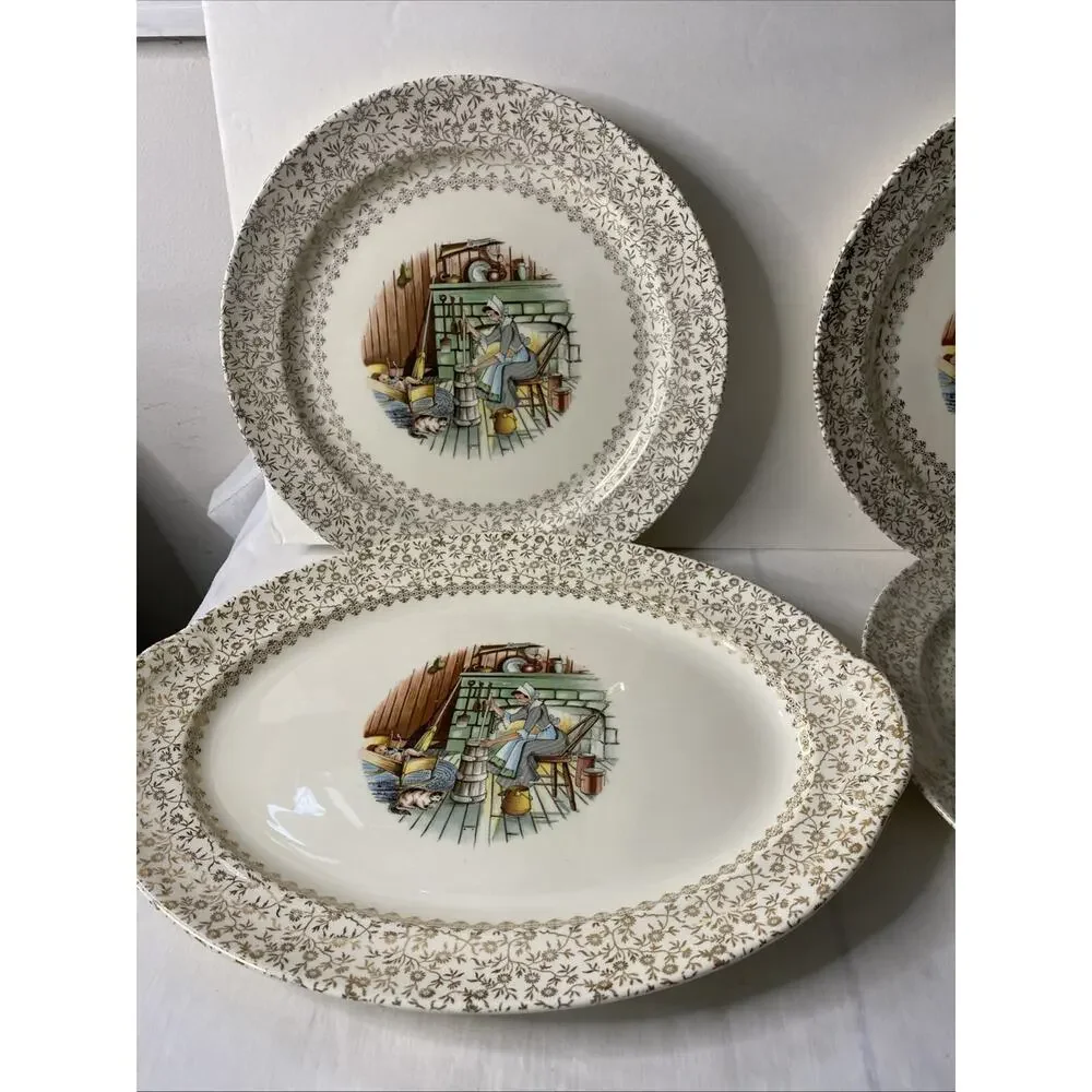Taylor Smith Taylor 10521 Homestead Collection 22 Kt Gold 3 plates/1 platter